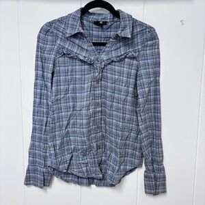 Paige Blue Plaid Button Up Shirt Small